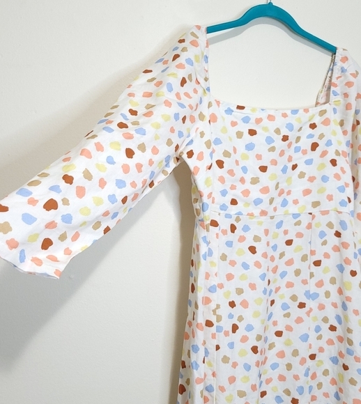 RIXO Hattie Midi Dress Size Large L 10 NWOT Linen Blend Polka Dot Puff Sleeve - Picture 5 of 14